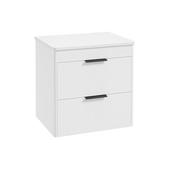 Reed 600mm Wall Hung 2 Drawer Countertop Vanity Unit Lakeshore Lily - Matt Black Handles