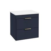 Reed 600mm Wall Hung 2 Drawer Countertop Vanity Unit Cobalt Night - Brushed Gold Handles
