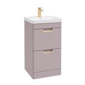 Freya 500mm 2 Drawer Floorstanding Vanity Unit Matt Cashmere Pink Brushed Gold Handle