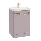 Freya 600mm 2 Door Floorstanding Vanity Unit Matt Cashmere Pink Brushed Gold Handle