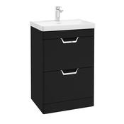 Freya 600mm 2 Drawer Floor Standing Unit Matt Black Brushed Chrome Handle
