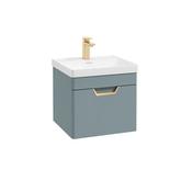Freya 500mm 1 Drawer Wall Hung Unit Matt Coral Green Brushed Gold Handle