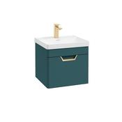 Freya 500mm 1 Drawer Wall Hung Unit Matt Ocean Blue Brushed Gold Handle