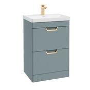 Freya 600mm 2 Drawer Floor Standing Unit Matt Coral Green Brushed Gold Handle