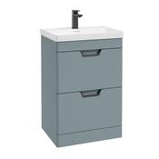 Freya 600mm 2 Drawer Floor Standing Unit Matt Coral Green Matt Black Handle