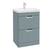 Freya 600mm 2 Drawer Floor Standing Unit Matt Coral Green Brushed Chrome Handle