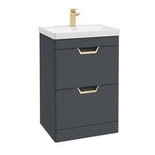 Freya 600mm 2 Drawer Floor Standing Unit Matt Night Sky Blue Brushed Gold Handle