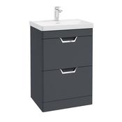 Freya 600mm 2 Drawer Floor Standing Unit Matt Night Sky Blue Brushed Chrome Handle