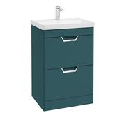 Freya 600mm 2 Drawer Floor Standing Unit Matt Ocean Blue Brushed Chrome Handle