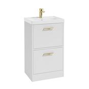 Finland 500mm 2 Drawer Floor Standing Unit Matt White Brushed Gold Handle