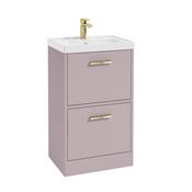 Finland 500mm 2 Drawer Floor Standing Unit Matt Cashmere Pink Brushed Gold Handle image