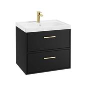 Finland 600mm 2 Drawer Wall Hung Vanity Unit Matt Black Brushed Gold Handle image