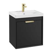 Fjord 500mm Wall Hung 2 Drawer Vanity Unit Matt Black Brushed Gold Handle image