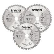 Trend Wood Cordless Circular Saw Blade 165mm x 20mm x 24/40/52T 3 Pack image