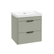 Reed 600mm Wall Hung 2 Drawer Vanity Unit Lakeside Sage &amp; Basin- Matt Black Handles image