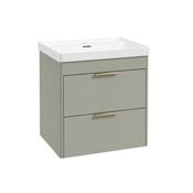 Reed 600mm Wall Hung 2 Drawer Vanity Unit Lakeside Sage &amp; Basin- Brushed Gold Handles image