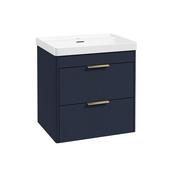 Reed 600mm Wall Hung 2 Drawer Vanity Unit Cobalt Night &amp; Basin - Brushed Gold Handles