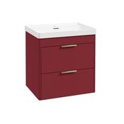 Reed 600mm Wall Hung 2 Drawer Vanity Unit Ruby Fern &amp; Basin - Brushed Gold Handles image