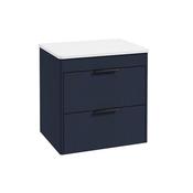 Reed 600mm Wall Hung 2 Drawer Countertop Vanity Unit Cobalt Night - Matt Black Handles image