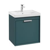 Fjord 500mm Wall Hung 2 Drawer Vanity Unit Matt Ocean Blue Brushed Chrome Handle image
