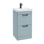Freya 500mm 2 Drawer Floorstanding Vanity Unit Matt Morning Sky Blue Matt Black Handle image