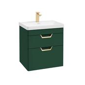 Freya 600mm 2 Drawer Wall Hung Vanity Unit Matt Wreath Green Brushed Gold Handles image