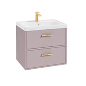 Finland 600mm 2 Drawer Wall Hung Vanity Unit Matt Cashmere Pink Brushed Gold Handle image