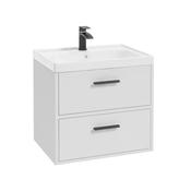 Finland 600mm 2 Drawer Wall Hung Vanity Unit Matt White Matt Black Handle image