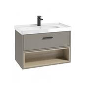 Malmo 800mm Open Shelf Unit Khaki Black Handle Gloss Basin image