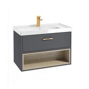 Malmo 800mm Open Shelf Unit Midnight Grey Brushed Gold Handle Gloss Basin image