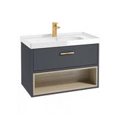 Malmo 800mm Open Shelf Unit Matt Night Sky Blue Brushed Gold Handle Gloss Basin image