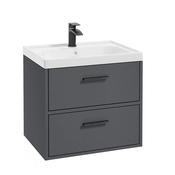 Finland 600mm 2 Drawer Wall Hung Vanity Unit Matt Midnight Grey Matt Black Handle image