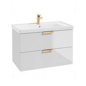 Stockholm 800mm Wall Hung Vanity Unit Gloss White Gold Handles image