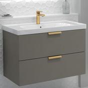Stockholm 800mm Wall Hung Vanity Unit Khaki Gold Handles image