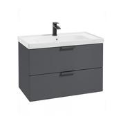 Stockholm 800mm Wall Hung Vanity Unit Midnight Grey Black Handles image