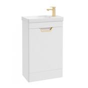 Freya 550mm 1 Door Floor Unit Matt White Brushed Gold Handle image