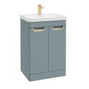 Freya 600mm 2 Door Floorstanding Vanity Unit Matt Coral Green Brushed Gold Handle image