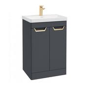 Freya 600mm 2 Door Floorstanding Vanity Unit Matt Night Sky Blue Brushed Gold Handle image
