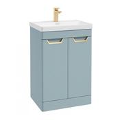 Freya 600mm 2 Door Floorstanding Vanity Unit Matt Morning Sky Blue Brushed Gold Handle image