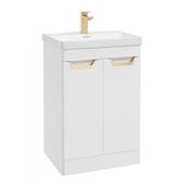 Freya 600mm 2 Door Floorstanding Vanity Unit Matt White Brushed Gold Handle image