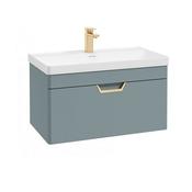 Freya 800mm 1 Drawer Wall Hung Vanity Unit Matt Coral Green Brushed Gold Handle image