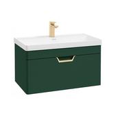 Freya 800mm 1 Drawer Wall Hung Vanity Unit Matt Wreath Green Brushed Gold Handle image