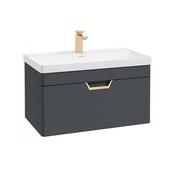 Freya 800mm 1 Drawer Wall Hung Vanity Unit Matt Night Sky Blue Brushed Gold Handle image