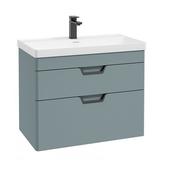 Freya 800mm 2 Drawer Wall Hung Vanity Unit Matt Coral Green Matt Black Handles image