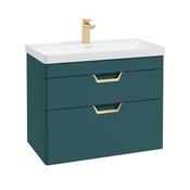 Freya 800mm 2 Drawer Wall Hung Vanity Unit Matt Ocean Blue Brushed Gold Handles image