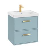 Finland 500mm Vanity Unit Matt Morning Sky Blue Brushed Gold Handle image