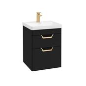 Freya 500mm 2 Drawer Wall Hung Vanity Unit Matt Black Brushed Gold Handle image