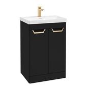 Freya 600mm 2 Door Floorstanding Vanity Unit Matt Black Brushed Gold Handle image