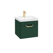 Freya 500mm 1 Drawer Wall Hung Unit Matt Wreath Green Brushed Gold Handle image