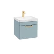 Freya 500mm 1 Drawer Wall Hung Unit Matt Morning Sky Blue Brushed Gold Handle image